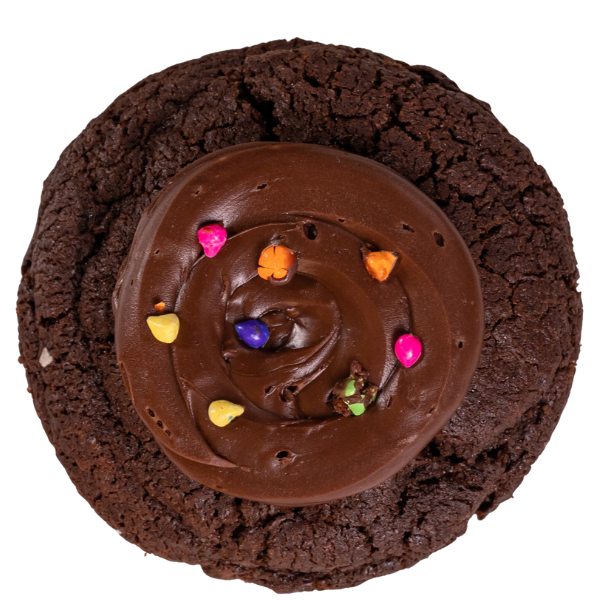 Cosmic Brownie Our chocolate sugar cookie iced with milk chocolate fudge icing and topped with cosmic sprinkles.