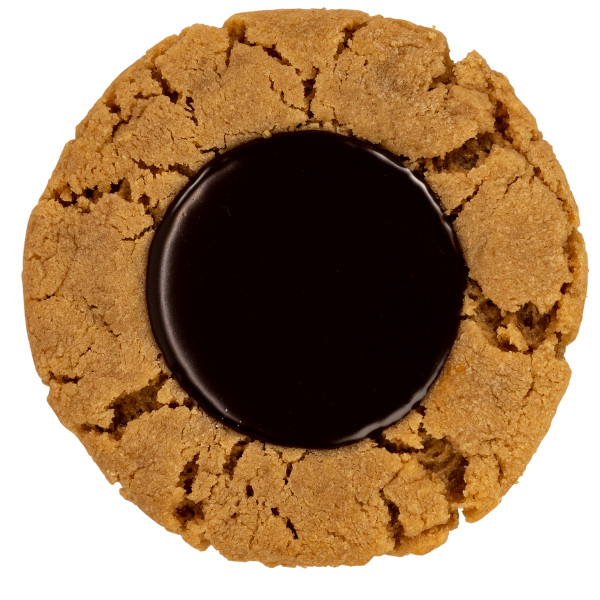 Our peanut butter cookie with a pool of creamy dark chocolate ganache.
